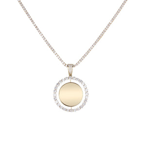 Gold Circle Double Picture Charm w/Rope Chain