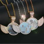 Gold/Silver/Rose Gold Circle w/Wings Picture Charm w/Rope Chain