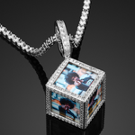 Gold/Silver/Rose Gold Cube Picture Charm w/Rope Chain