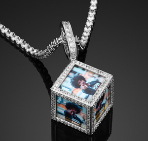 Gold/Silver/Rose Gold Cube Picture Charm w/Rope Chain