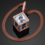 Gold/Silver/Rose Gold Cube Picture Charm w/Rope Chain