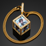 Gold/Silver/Rose Gold Cube Picture Charm w/Rope Chain